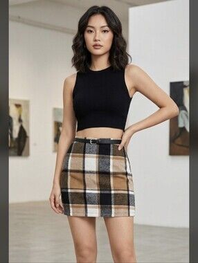 Y2K 90s Inspired Preppy High Waisted Plaid Mini Skirt Brown Tartan Bodycon